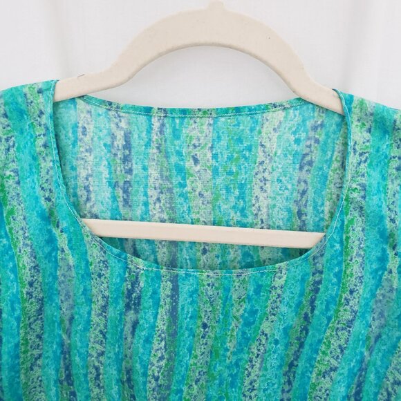 Woman Blue Green Multicolor Scoop Neck Long Dress - Picture 4 of 11